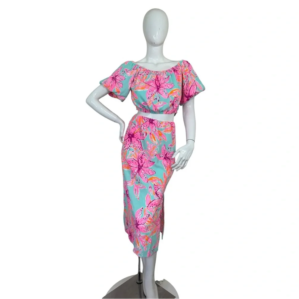 Lilly Pulitzer dress set Elegant Pink sea Blue peekaboo style unique sz L NWT - Picture 4 of 16